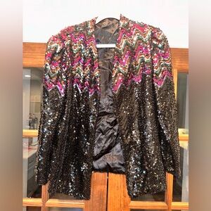 Sequin Zigzag Jacket - Black and Multicolor - Size Large‎